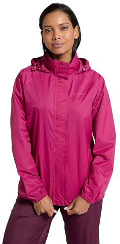 Mountain Warehouse Pakka Womens Waterproof Packable Jacket - Foldaway Hood Jacket, Ladies Coat, Lightweight Rain Jacket - For Spring Summer, Walking, Travelling Berry Women's Size 8