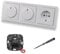 EBROM 1003 Universal ECO (2 x) LED Drehdimmer Dimmer + Busch Jäger Dimmerscheiben 6540-84-102 + Steckdose mit Kinderschutz 20EUCKS-84 in Future Linear Studioweiß + EBROM Phasenprüfer zur Montage