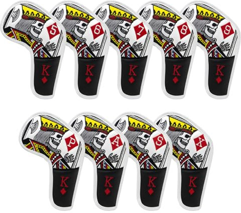 BAIRBRE Diamond King 9pcs Leather Golf Iron Head Covers, Slip-on, Fits Titleist, Callaway, Ping, Taylormade 5-9 APSX, Black and White, Golf