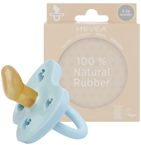 HEVEA Naturkautschuk Schnuller Kiefergerechte Form, 3-36 Monate - Hygienisches Einteiliges Design für Neugeborene bis Kleinkinder, BPA-frei, Weich & Langlebig - Einzelpackung (Himmelblau)