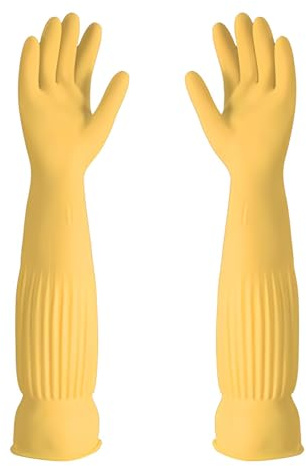 Generic Rubber Dishwashing Glove Extra Long Kitchen Cleaning Gloves Thickened Waterproof Reuseable Household Washing up Anti-slip Gloves (55cm, M)