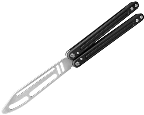Andux Balisong Cuchillo Mariposa CNC Eficaz Sistema de Buje 6063 Mango de Aluminio Bloqueo Libre CNC-PRO-01 (Negro)
