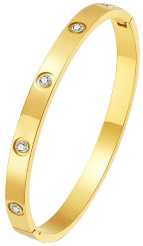 Heyjoin Women's Stainless Steel Bracelet Crystal Oval Bangle Round Bracelets (Crystal Gold)