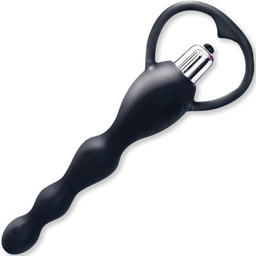 Estimulación de próstata para hombre, 16,5 cm, vibrador anal, bolas anales con vibración, bolas anales para mujeres y hombres, vibración de próstata, cómodo mango de silicona, color negro, cadena anal