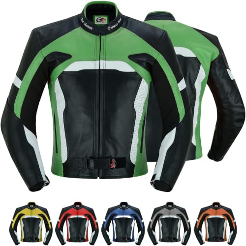 German Wear Herren Motorradjacke Lederjacke mit Protektoren Frabe: Grün, Größe: 46