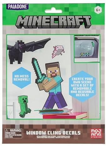 Minecraft Offiziell lizenzierte Fensteraufkleber, Gamer-Dekoration und Geschenke für Jungen und Mädchen, wiederverwendbares Overworld-Gaming-Zubehör, Klassenzimmer- oder Schlafzimmer-Akzente Paladone