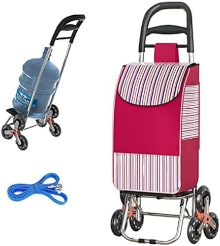 Chariot de Courses léger, résistant et Pliable pour Un Rangement Facile, Chariot d'épicerie Pliable 2 en 1 avec Corde élastique et Sac Amovible, Caddie de Grande capacité, Rouge