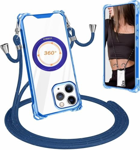 xinyunew 360 Grad Drehbare Ring Hülle für iPhone 11 Pro Max Kompatibel mit MagSafe, Handykette für iPhone 11 Pro Max Hülle mit Band,Dünn Stoßfeste Handyhülle mit Ständer & Ring Halter,blau