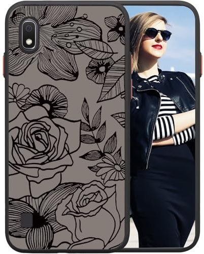 POUHYE Handyhülle für Samsung Galaxy A10 Hülle, Weiche Silikon Stoßfeste Schutzhülle Case, Matte durchsichtige Anti-Kratzer PC Rückseite Volle Kamera Schutzabdeckung 3D Rose Muster Print Design
