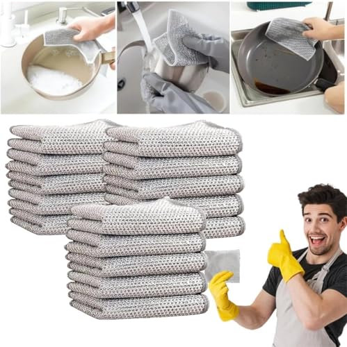 Multifunctional Non-Scratch Steel Dishcloth - New Wire Dish Towel for Wet & Dry Use, Dishes, Sinks, Counters, Tops of Stoves (15)