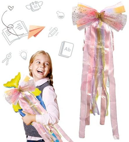 Vordpe Schultütenschleife Zuckertütenschleife, Schleife Schultüte, Schulanfang Einschulung Deko, zur Einschulung Mädchen Junge, für Hochzeit Party Geburtstag Geschenverpackung (Rosa)