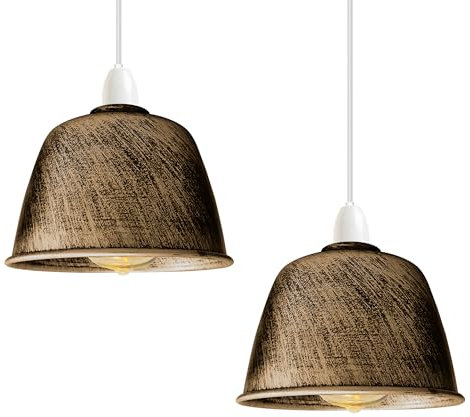 2 Pack 18cm Brushed Copper Metal Dome Easy Fit Lampshade with 4cm Top Hole Modern Retro Style Light Shade for Kitchen Lighting, Living Room Lamps, Pendant Light Replacement