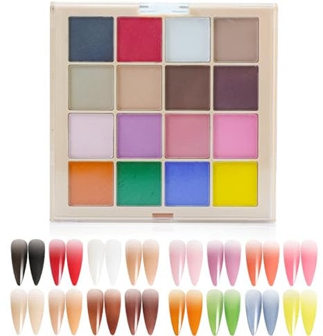 RoseFlower Nail Art Palette, 16 Colors Pigment Powder for Nails, Colorful Luminous Ombre Nail Pigment Powder, Nail Glitter Powder for Nail Art, Nail Palette Nail Powder Makeup (Set B)