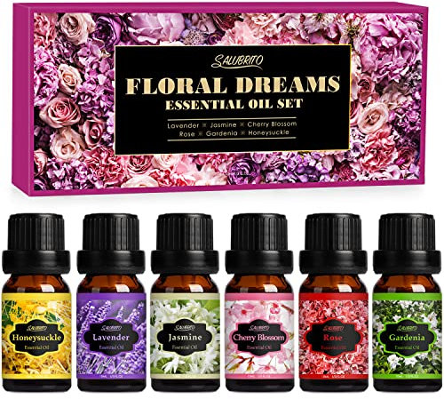 SALUBRITO Ätherische Öle Set, Aromatherapie Duftöl GeschenkSet, Blumen Duftöle für Diffuser Luftbefeuchter, Gardenie, Kirschblüte, Lavendel, Jasmin, Rose, Geißblatt, Geschenk für Frauen