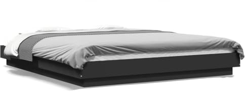 Swpsd Engineered Wood Bed Frame-Black 160x200cm with RGB LED Lights, Plywood Slats for Mattress Support, Modern Bedroom Furniture, Easy USB Color Change