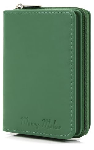 ekavale Kleine Geldbörse mit Reißverschluss – RFID Schutz Leder Portemonnaie – Mini Geldbeutel Damen Brieftasche Herren Damen (Grün)
