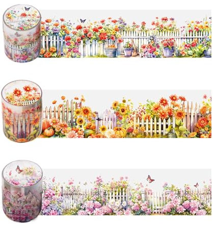 HNLMZ Washi Tape Set,3 Rollen Scrapbook Stickers,Blumen PET Washi Tape,PET Transparente Dekorative Aufkleber für Sammelalben, Tagebücher, Notizblöcke Verwendet und DIY-Fotoalben(I)