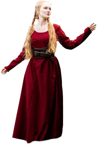 Leonardo Carbone® Damen Kleid Wikinger Unterkleid | Zeitloses Design | Hoher Karneval, Halloween, Cosplay, LARP, Mittelalter, Wikinger | 100% Viskose Rot M