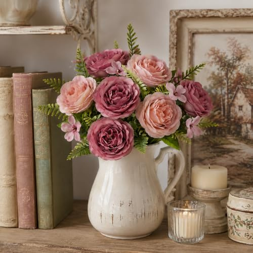 astylishome Luxury Faux Flower Arrangements Peony Artificial Flowers Heads Silk Peonies Bouquets Pink Flowers for Wedding Centerpiece Garden Party Home Decor Elegant Vintage Fake Peonies Pink 4318