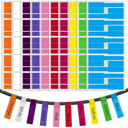 Caianwin 200Pcs Cable Labels 10 Colors Self-Adhesive Cable Tags Writable Wire Labels Waterproof Cable Markers for Cable Management and Daily Marking