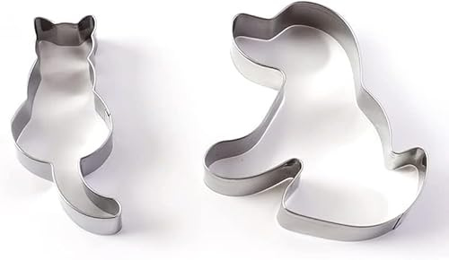 Ausstechformen-Set mit Katze und Hund, Edelstahl, Tierform, klein, für Küche, Backen, Backformen, 2 Stück