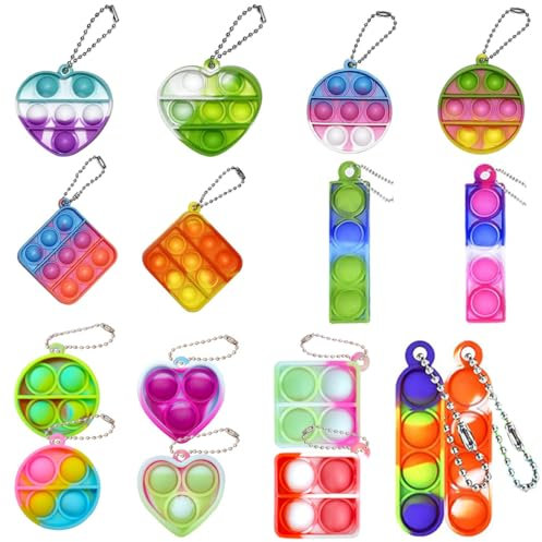 COYUN 16 PCS Mini Pop Push It Fidget Jouet Porte Clés, Coloré Silicone Squeeze Pop Bubble Fidget Bulk Jouets Sensoriels, Porte Clés Enfants Nouveau Populaire, jouets sensoriels pour filles et garçons