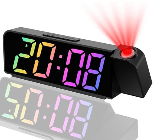 Projection Alarm Clock, Projection Alarm Clock Digital Clock with 180° Projector, with USB Charge Port, Adjustable Brightness, Temperature Display, for Bedroom, Home