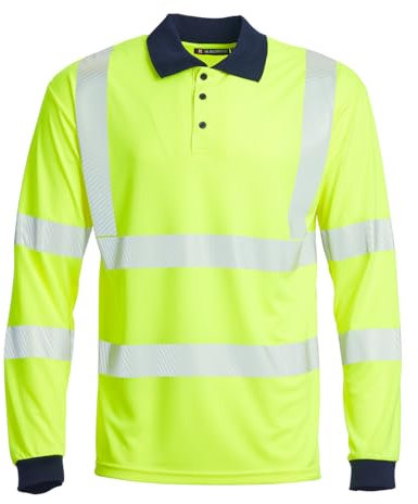Blackrock Eco+ Hi-Vis Long Sleeve Polo Shirt, Yellow GRS Recyclable Polyester, SPF50+ Protection, Work Utility & Safety Clothing, High Visibility Workwear, Men Women, EN20471 Class 2, Size 6XL
