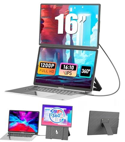 Monitor Portátil 16 IPS 1200P - Extensor de Pantalla para Portátil Ultra Delgado para Laptops 13-17.3, Compatible con Mac/Windows/Chrome, Pantalla Portatil Configuración Dual para Trabajo y Gaming.