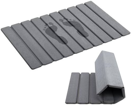 THMINS Roll Out Stone Bath Mat, Foldable Diatomaceous Earth Bath Mat 24x16 inch, Super Absorbent, Quick-Drying, Non-Slip, Space-Saving, Easy to Clean for Bathroom/Kitchen