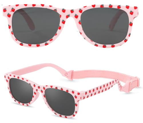 Beipegin Polarisées Lunettes Soleil Bébé,Anti UV400 Lunettes de Soleil Monture en Caoutchouc Flexible avec Cordon Réglable pour Enfant Fille Garçon 0-36 mois