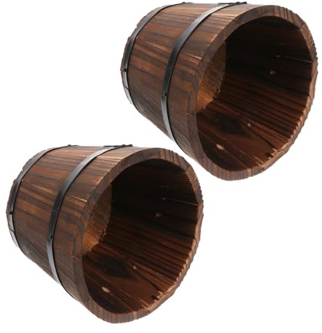 Toyvian 2 Stück Holzfass Blumentopf für Sukkulenten Vintage Pflanzkübel Dekorative Übertopf für Garten und Balkon Robuster Bonsai Topf mit Retro Design für Pflanzenliebhaber