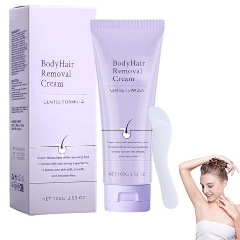 Body Hair Removal Cream with Spatula Applicator, Advanced Facial hair Removal for Women,New Body Hair Removal Cream for Sensitive Skin, With Scraper, Gentle Formula, Safe for Sensitive Skin (1 Bottle)