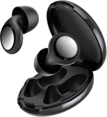 VKROBAG Ear Plugs, Comfortable Reusable Noise-Cancelling Earplugs for Sleep, Silicone Earplugs with 4 Ear Tips(S/M/L) and Carrying Case, Ideal for Sleep, Travel, Work, Deep Focus, Black