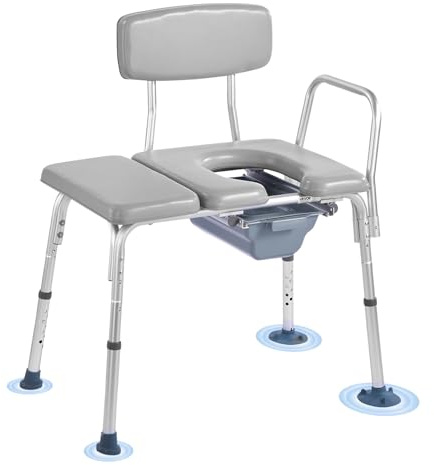VEVOR Bedside Commode Chair, 500 lbs Weight Capacity, 4-in-1 Portable Toilet and Raised Toilet Seat with Padded Seat and Backrest, Detachable 5L Bucket, Adjustable Height Adult Potty Chair for Seniors