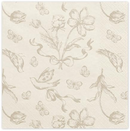 Beige Floral and Bird Themed Party Napkins for All Celebrations - 12 Pack