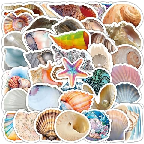 Affoto Die Muschel Aufkleber für Laptop(50PCS),Geschenk für Kinder Jugendliche Erwachsene,Shell Wasserdicht Vinyl Stickers für Auto,Motorräder Fahrrad Gepäck Scrapbook,Skateboard Gitarre