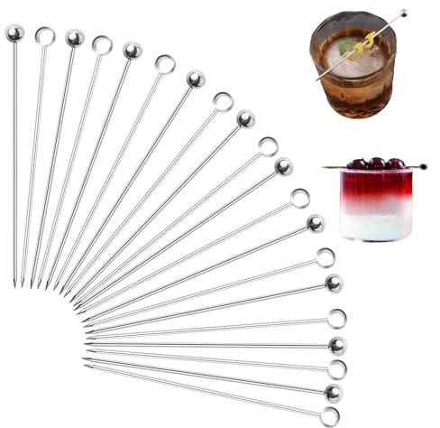 20 Palillos de Cóctel de Acero Inoxidable de 10,8 cm, Reutilizables, de Metal, para Bar, Parrilla, Snacks, Bocadillos, Aperitivos, Cócteles y Fiestas