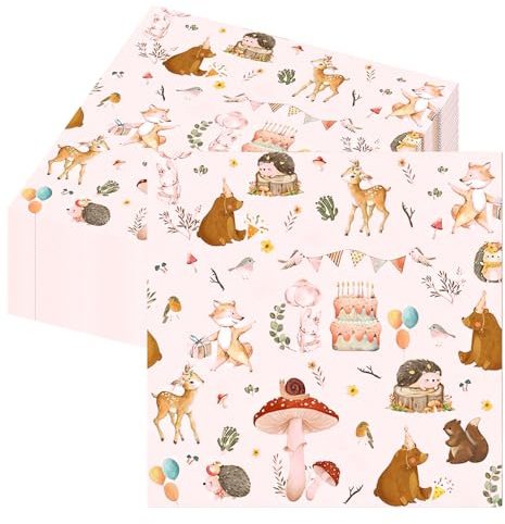 XHYASD 40 Stück Waldtiere Servietten 33 x 33 cm Kindergeburtstag