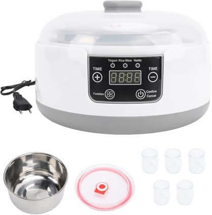 Respicefinem Máquina eléctrica para hacer yogur y natto casero 2L incubadora de yogur con revestimiento de acero inoxidable 5 frascos para fermentación de lácteos y probióticos