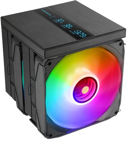 Mars Gaming MCPU-LCDPRO, Dissipatore CPU Doppia Torre 380W TDP, 8x Heatpipes HCT, 2x Ventole 120mm PWM FDB, Schermo LCD XL, Illuminazione ARGB Infinity Mirror, Compatibilità Intel e AMD, Nero