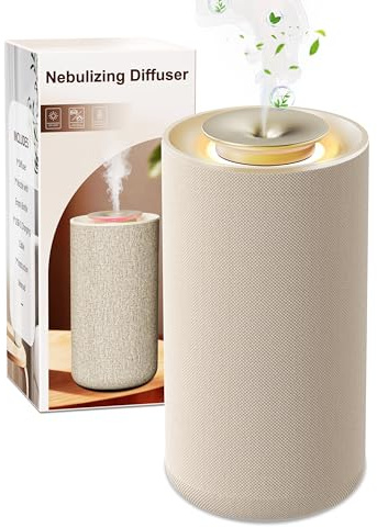 Diffusore di Oli Essenziali Senza Acqua – Nebulizzatore Aromaterapia Puro a Freddo Ricaricabile per Casa. Profumatore Ambiente Wireless con Design in Tessuto Premium e Batteria a Lunga Durata