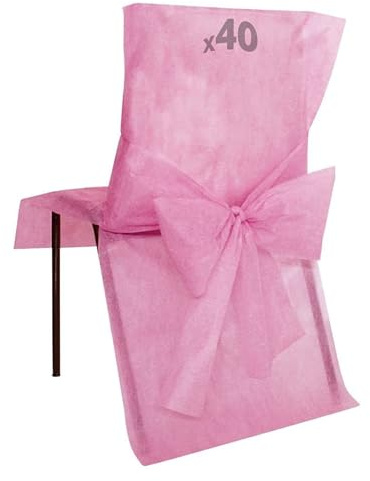 40 Housses de Chaise Rose avec Nœud 50 x 95 cm – Décoration de Salle Élégante et Festive – Tissu Non Tissé Résistant – Idéal Mariage, Anniversaire, Baptême, Baby Shower – Installation Facile