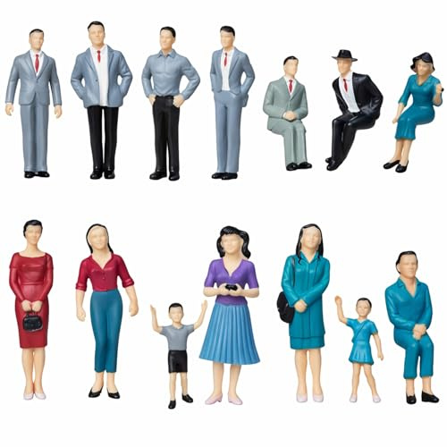 Sibba 14 Pcs Painted Figures, 1: 25 Scale Painted Model People Figurines Seated and Standing, Little People Toys Tiny Model for Diorama, Train Layouts, Architecture Models