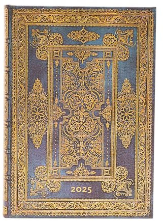 Paperblanks 12-Monatskalender 2025, Blue Luxe, Midi, Tagesüberblick, Elastikband-Verschluss