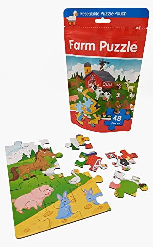 Alligator Products Farm Jigsaw Puzzle Resealable Puzzle Pouch | 48 Piece Compact Travel Puzzle For Kids Party Bag Fillers, Party Favours Kids Puzzles For 3 Year Olds, Party Bag Fillers for Kids Unisex