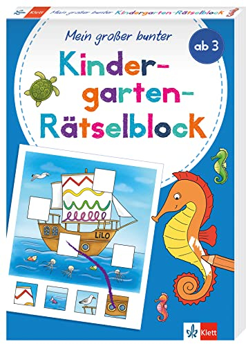 Klett Mein großer bunter Kindergarten-Rätselblock: ab 3 Jahren, Erste Zahlen, Buchstaben, Konzentration