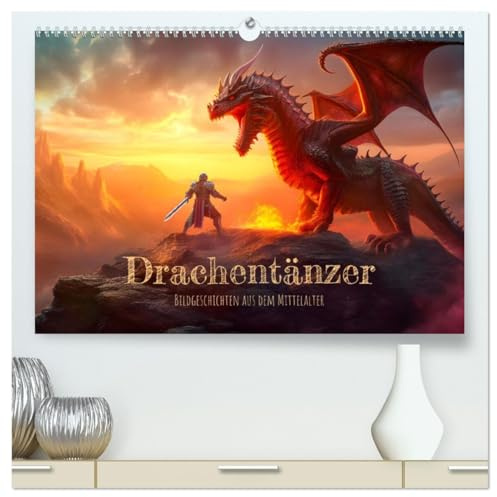 Drachentänzer - Bildgeschichten aus dem Mittelalter (hochwertiger Premium Wandkalender 2026 DIN A2 quer), Kunstdruck in Hochglanz: Fantasykalender mit Rittern und Drachen (CALVENDO Kunst)