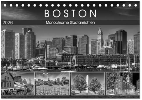 BOSTON Monochrome Stadtansichten (Tischkalender 2026 DIN A5 quer), CALVENDO Monatskalender: Historische und urbane Impressionen (CALVENDO Orte)