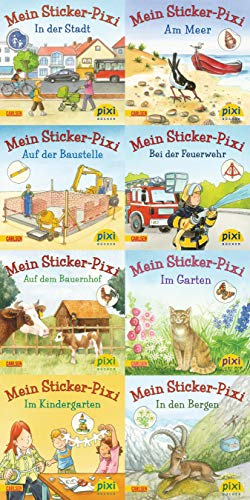 Pixi-8er-Set 199: Meine Sticker-Pixis (8x1 Exemplar) (199): In der Stadt; Am Meer; Auf der Baustelle; Bei der Feuerwehr; Auf dem Bauernhof; Im Garten; Im Kindergarten; In den Bergen